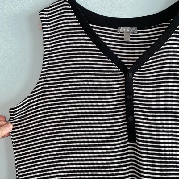 Talbots Black White Striped Sleeveless V-Neck Ribbed Maxi Dress Coastal 1X - Picture 6 of 9